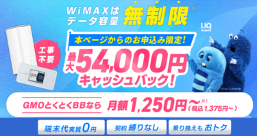 GMOとくとくBB WiMAX キャッシュバック